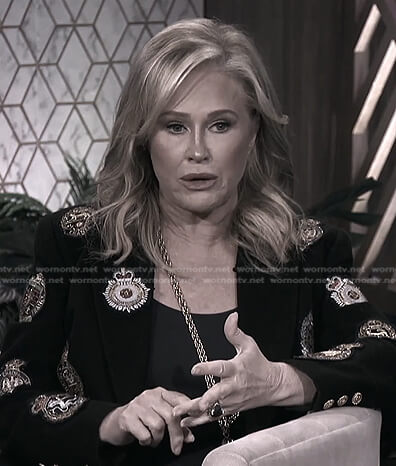 Kathy's black patch blazer on The Real Housewives of Beverly Hills