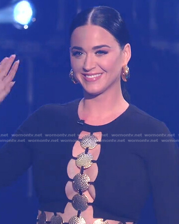 Katy's black embellished cutout dress on American Idol