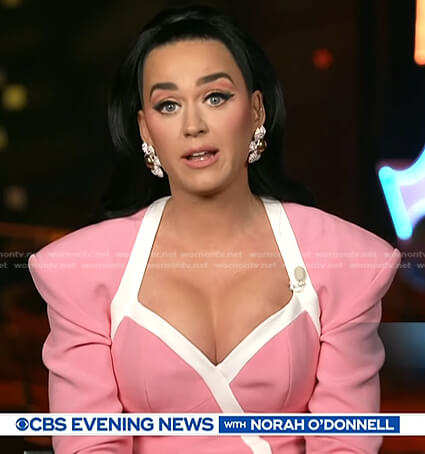 Katy Perry’s pink contrast trim dress on CBS Evening News