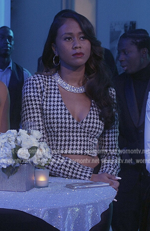 Keisha’s cropped houndstooth jacket on All American Homecoming