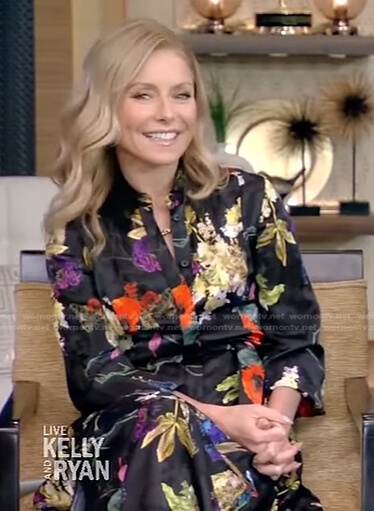 Kelly's black floral shirtdress on Live with Kelly and Ryan