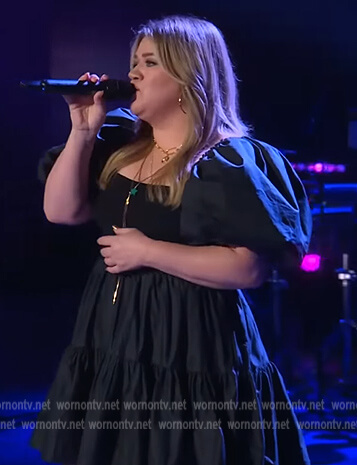 Kelly's black puff sleeve dress on The Kelly Clarkson Show