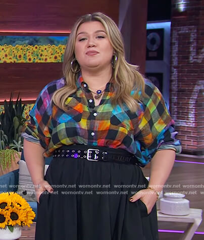 Kelly’s rainbow check shirt on The Kelly Clarkson Show