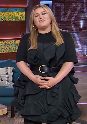 Kelly's black ruffled mini dress on The Kelly Clarkson Show