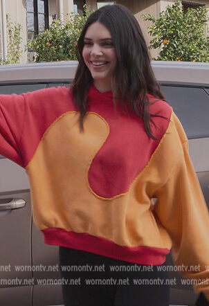 Kendall’s red swirl embroidered sweatshirt on The Kardashians