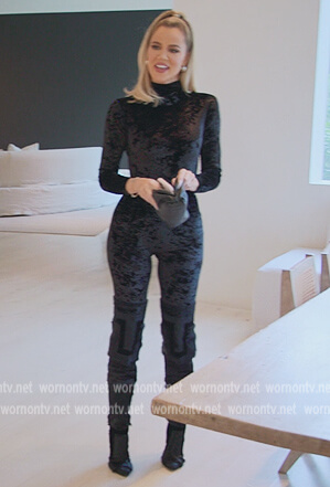 Khloe's black velour catsuit on The Kardashians