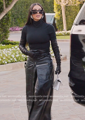 Kim's black leather skirt on The Kardashians