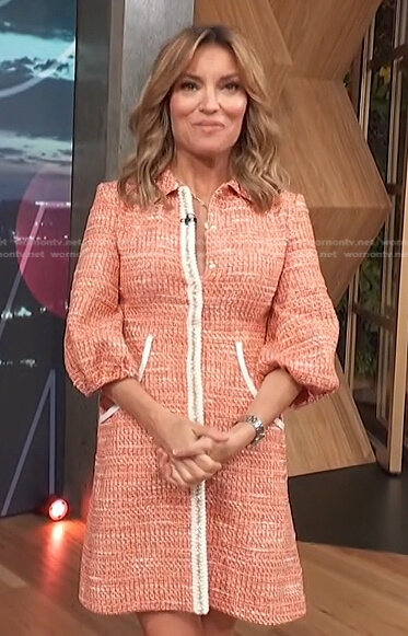 Kit’s orange tweed mini dress on Access Hollywood