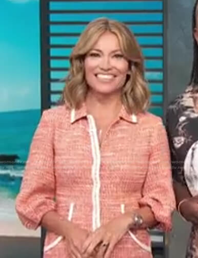 Kit’s orange tweed mini dress on Access Hollywood