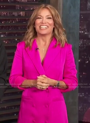 Kit's pink satin blazer dress on Access Hollywood