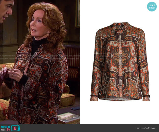 Tricia Folkloric Print Shirt by Kobi Halperin worn by Maggie Horton (Suzanne Rogers) on Days of our Lives