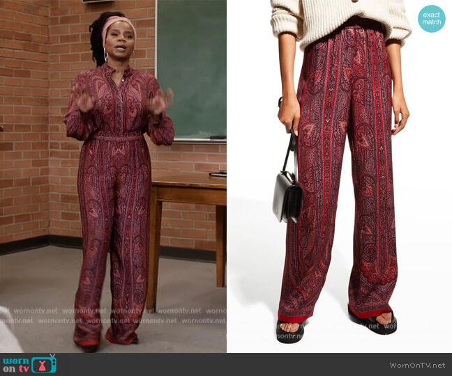 Wilco Printed Pants by Kobi Halperin worn by Amara Patterson (Kelly Jenrette) on All American Homecoming