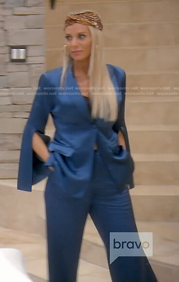 Dorit’s blue split sleeve blazer and pants on The Real Housewives of Beverly Hills