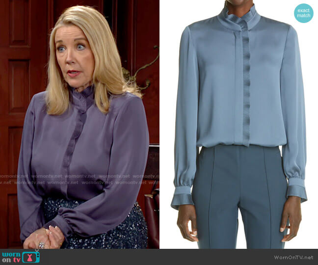 Lafayette 148 NY Gemma Blouse worn by Nikki Reed Newman (Melody Thomas-Scott) on The Young and the Restless