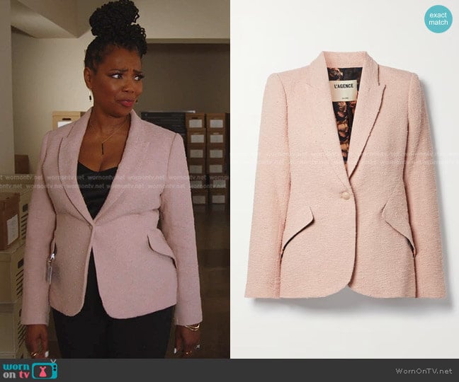 Chamberlain Cotton-Blend Bouclé-Tweed Blazer by L'Agence worn by Claudette Collins (Vanessa Estelle Williams) on 9-1-1