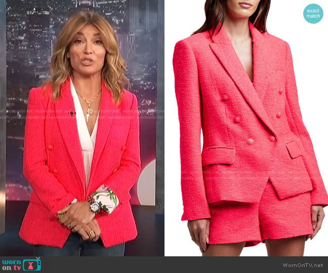 Kenzie Double Breasted Tweed Blazer by L'Agence worn by Kit Hoover on Access Hollywood