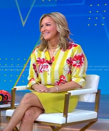 Lara's yellow striped floral blouse on Good Morning America
