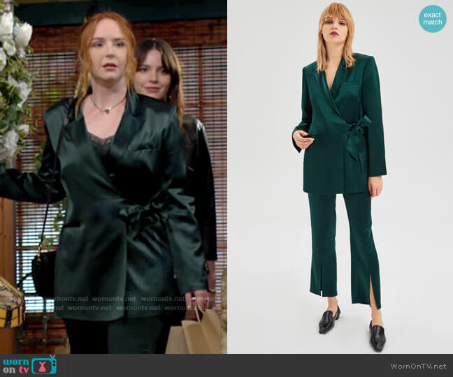 WornOnTV: Mariah’s green satin wrap blazer and pants on The Young and ...