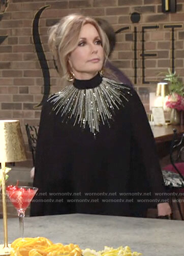Lauren’s black beaded cape sleeve blouse on The Young and the Restless