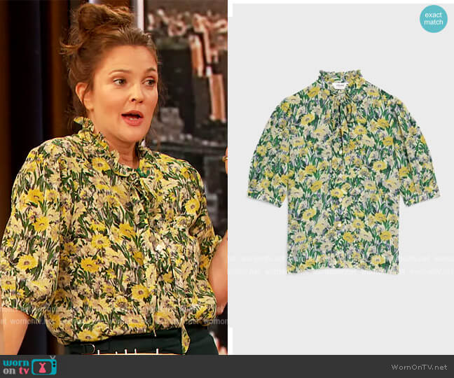 Lavalliere Blouse in Paquerette Crepon by Celine worn by Drew Barrymore on The Drew Barrymore Show