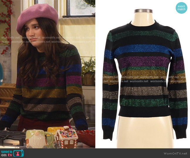 Metallic Stripe Sweater by Lea & Viola worn by Lex (Jules LeBlanc) on Side Hustle