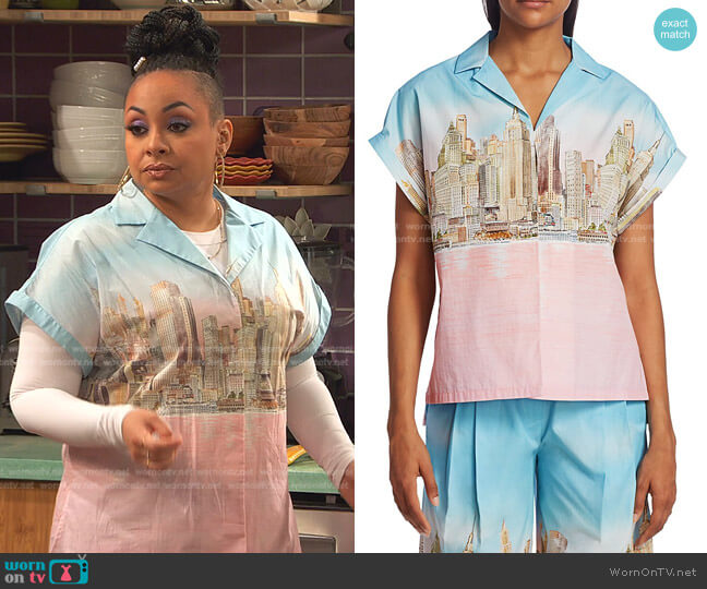 NYC Skyline Cotton Poplin Shirt by Lela Rose worn by Raven Baxter (Raven-Symoné) on Ravens Home