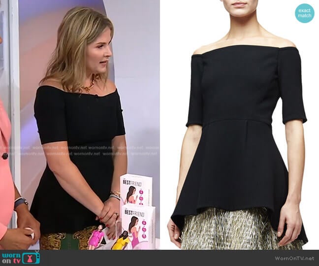 Off-The-Shoulder Half-Sleeve Peplum Top by Lela Rose worn by Jenna Bush Hager on Today