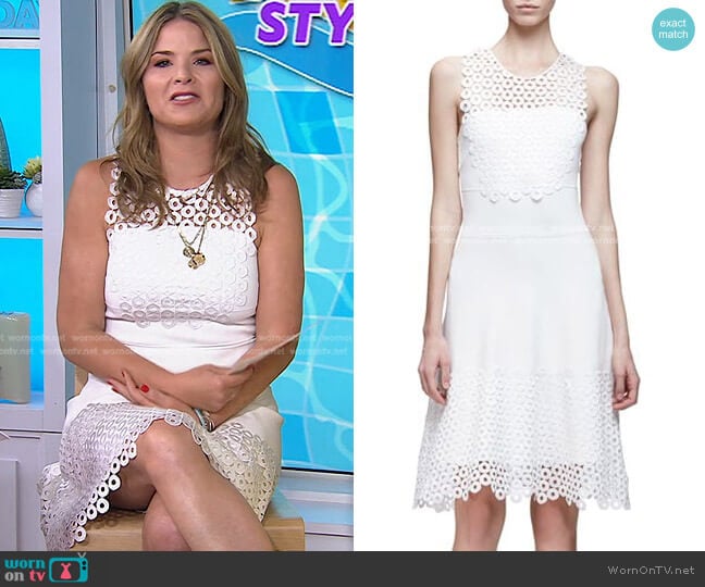 Sleeveless Circle-Lace Mini Dress by Lela Rose worn by Jenna Bush Hager on Today