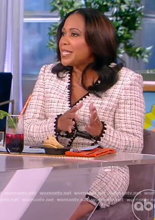 Lindsey Granger’s white tweed button front dress on The View