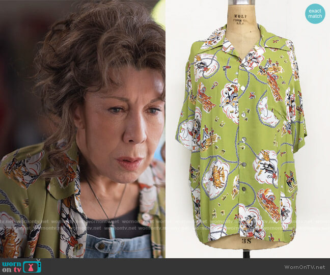 Chartreuse Sonny Shirt by Loco Lindo worn by Frankie (Lily Tomlin) on Grace & Frankie