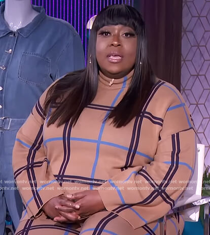 Loni's beige plaid sweater and pants on The Real