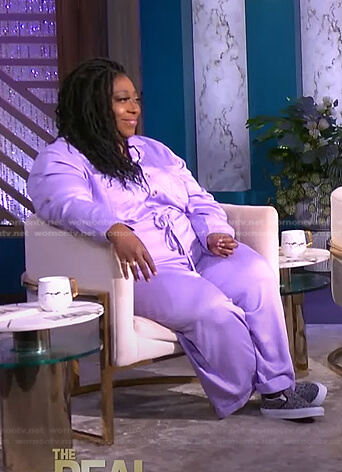Loni's lilac drawstring waist jumpsuit on The Real