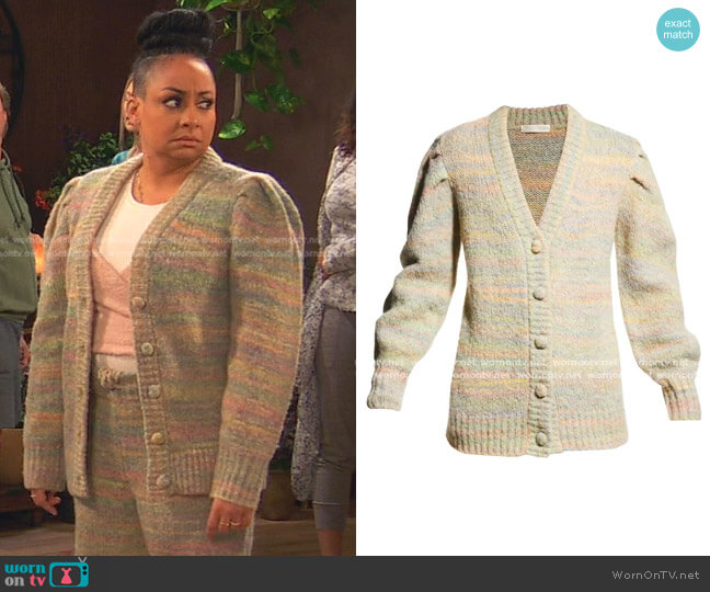 Wilford Boyfriend Cardigan by Love Shack Fancy worn by Raven Baxter (Raven-Symoné) on Ravens Home