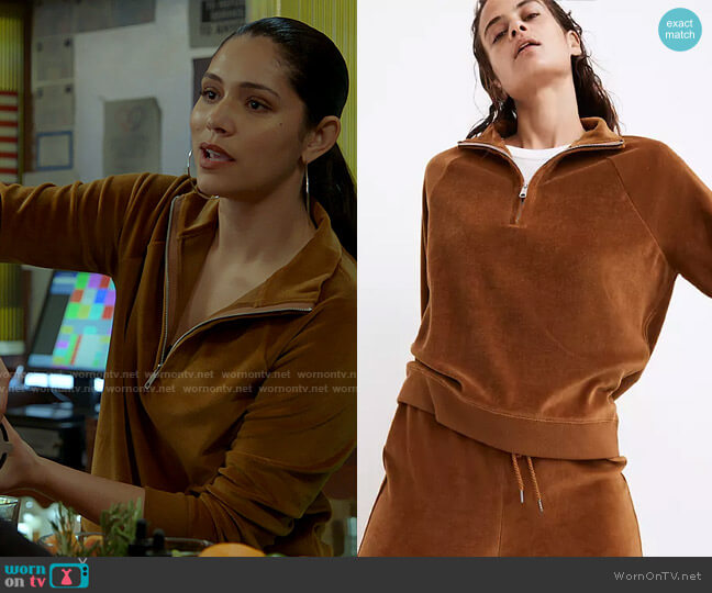 Madewell Velour Half-Zip Sweatshirt worn by Stella Kidd (Miranda Rae Mayo) on Chicago Fire