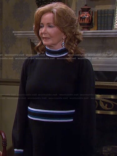 Maggie’s black striped trim dress on Days of our Lives