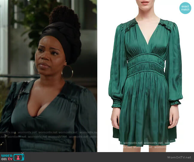 Satin Dress with Ruffles by Maje worn by Amara Patterson (Kelly Jenrette) on All American Homecoming