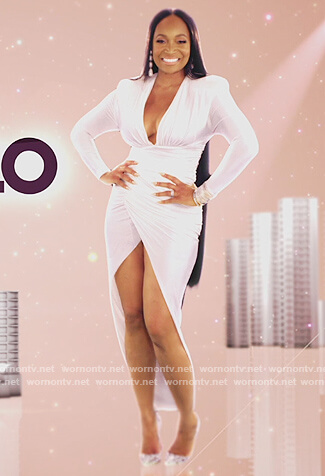 Marlo’s white wrap dress on The Real Housewives of Atlanta
