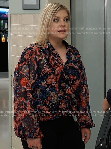 Maxie's blue floral print blouse on General Hospital