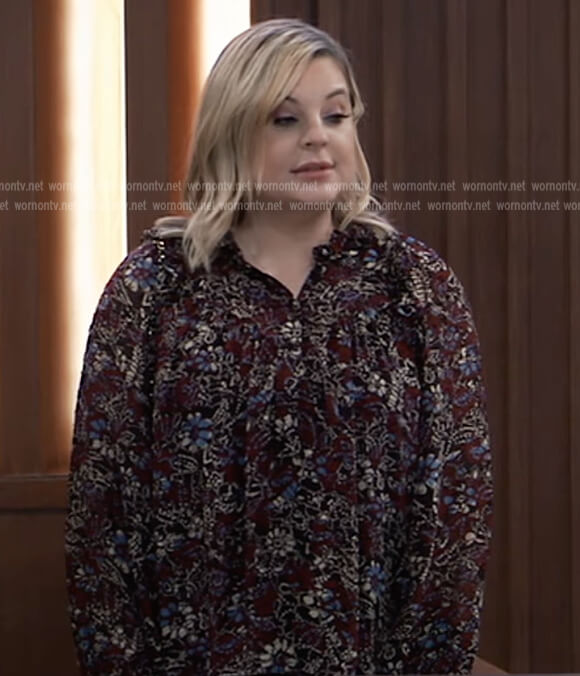 Maxie's burgundy floral blouse on General Hospital