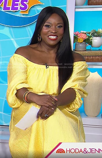 Melissa Chataigne’s yellow off the shoulder dress on Today