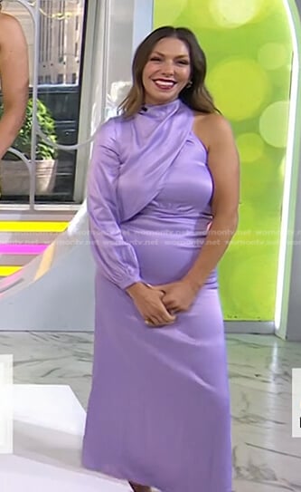 Melissa Garcia’s lilac asymmetric satin dress on Today