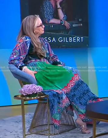 Melissa Gilbert’s mixed print maxi dress on Good Morning America