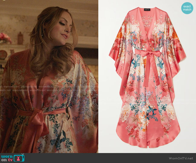 Floral-Print Silk-Satin Robe by Meng worn by Fallon Carrington (Elizabeth Gillies) on Dynasty