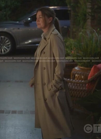Meredith's beige trench coat on Greys Anatomy