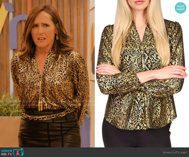 MICHAEL Michael Kors Inverted Pleated Top worn by Jackie Stilton (Molly Shannon) on I Love That For You