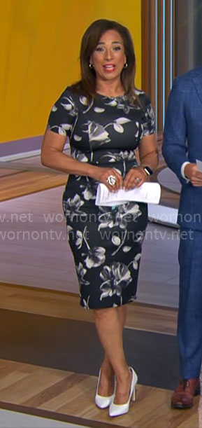 Michelle Miller’s black and white floral dress on CBS Mornings