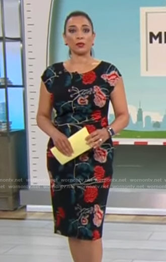 Michelle Miller's black floral sheath dress on CBS Mornings
