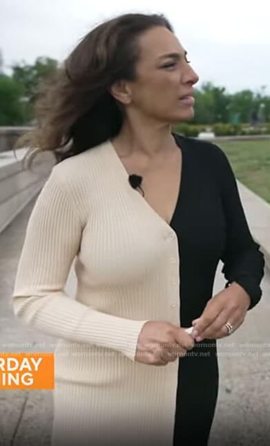 Michelle Miller’s two-tone sweater dress on CBS Mornings