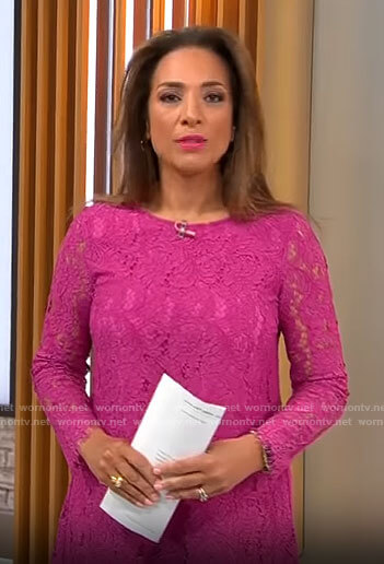 Michelle Miller's pink lace dress on CBS Saturday Morning