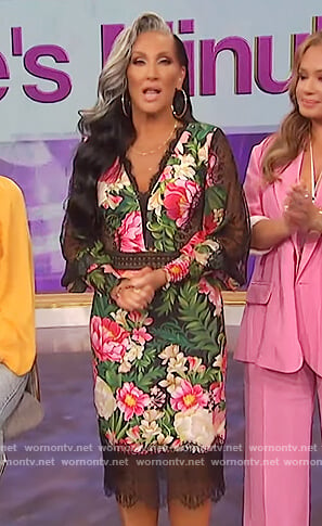 Michelle Visage’s floral lace trim dress on The Wendy Williams Show
